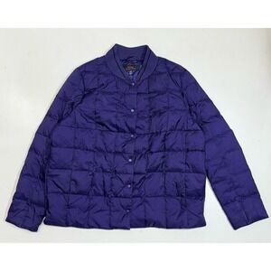 Trina Turk Puffer Down‎ Quilted Jacket Snaps Pockets Purple Women Size Large